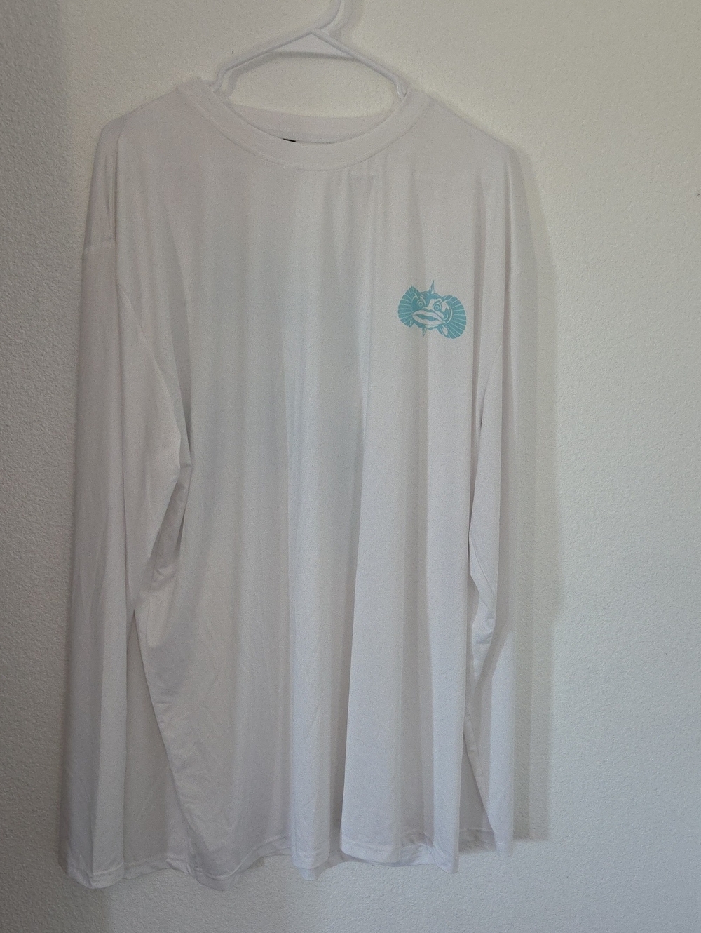 White Long-Sleeve Toadfish Men's Performance Shirt - XL Teal Logo